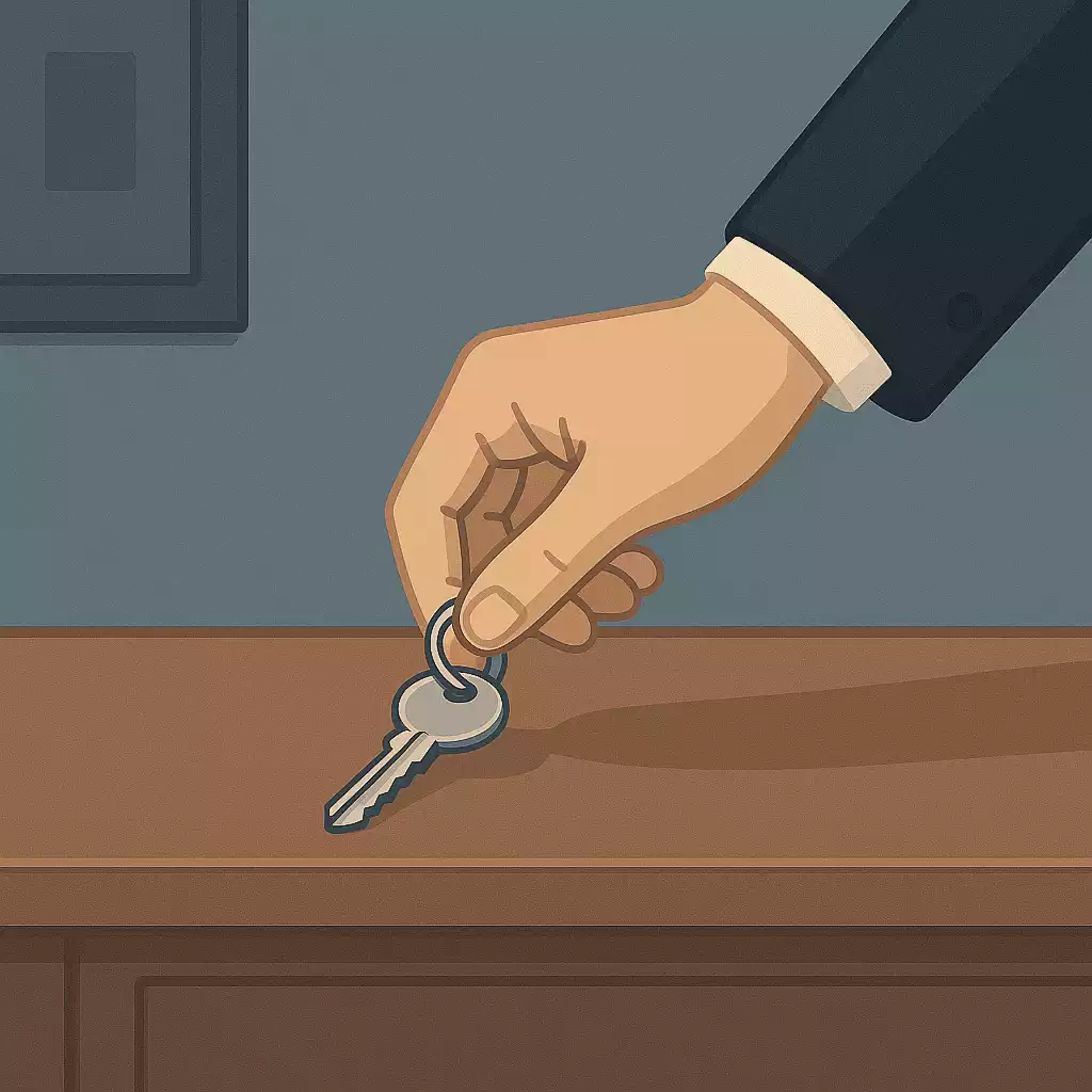 Illustration d'un entrepreneur qui met la clé sous la porte pour illustrer la procédure de licenciement économique individuel