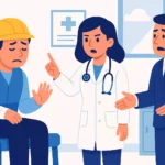 Illustration d'un licenciement pour inaptitude professionnelle : un salarié blessé est déclaré inapte par une médecin du travail qui refuse toute tentative de reclassement."